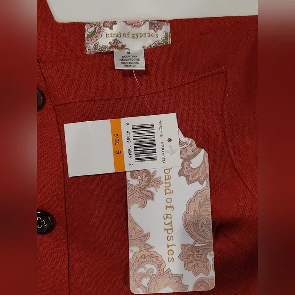 Band of Gypsies Orange/Rust Asymmetrical Button Linen Blend Camisole.Size small - Picture 5 of 6